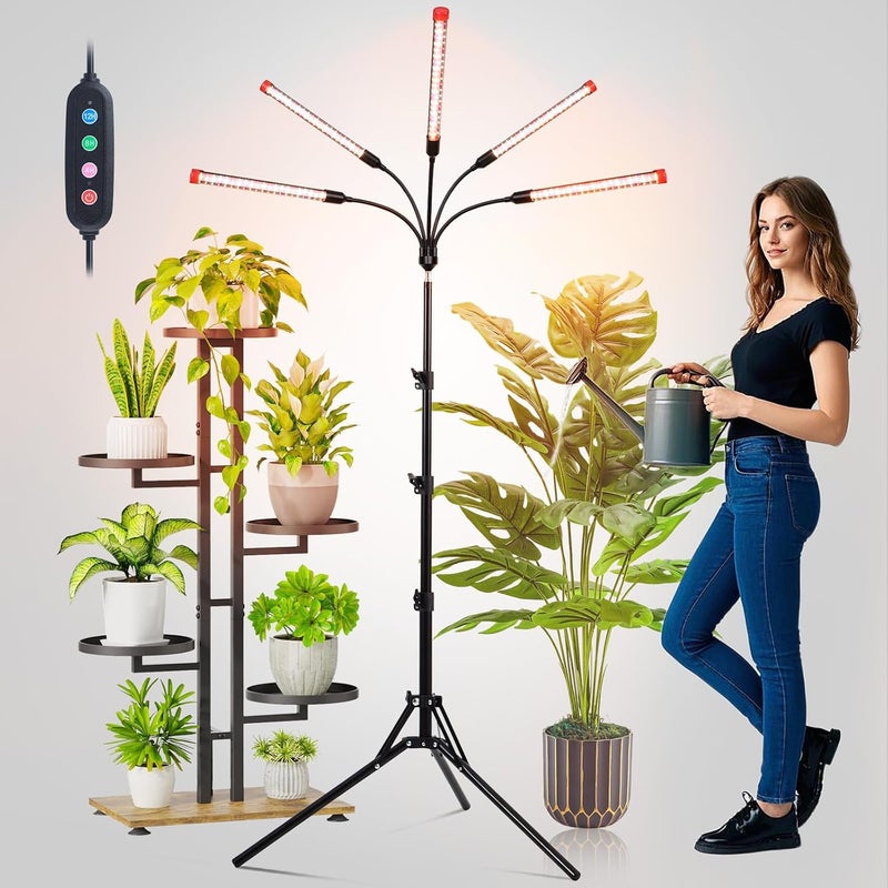 FECiDA Gamechanger! 45W 5Head Tripod Stand Tall Plant Light, 2025 Grow Lights for Indoor Plants with Stand for Bonsai Tree, Big Plants, Full Spectrum Growing Lamp 4,8,12 Hr Timer - Image 3